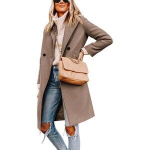 Women's Camel Winter Wool Coat Casual Notch Lapel Single-Breasted Peacoat